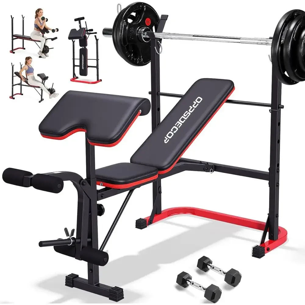 Home Gym Weight Bench - 8-in-1 Verstellbare Hantelbank mit Kniebeugenständer, Beinstrecker