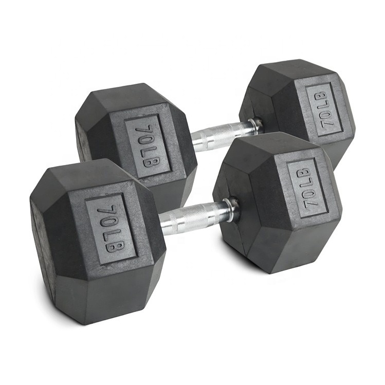 Hex Dumbbell Set - 70lb Gummi-Hex-Hantelset Chrom Ergonomischer Gerändelter Griff