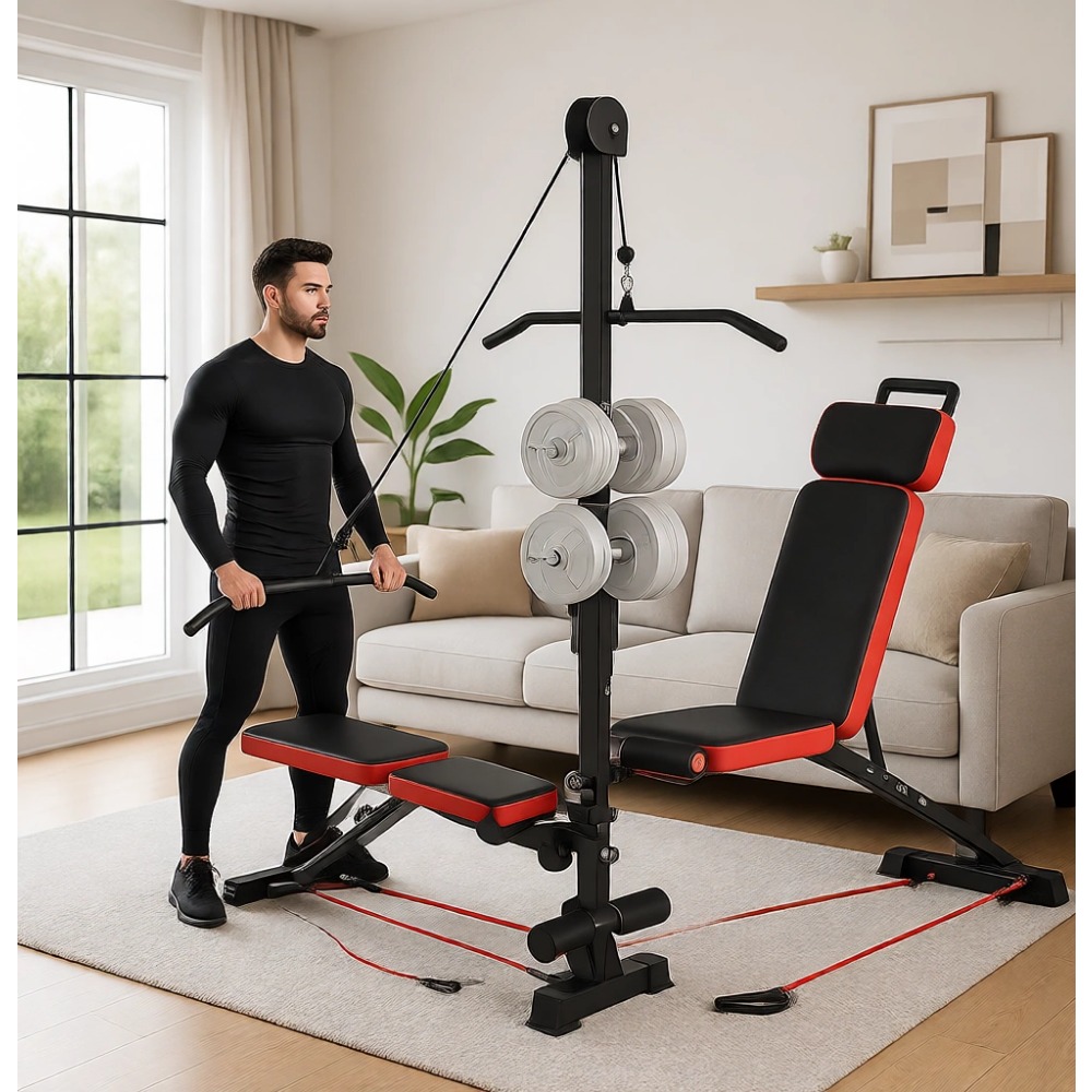 Home Gym Weight Bench - Multifunktionale Hantelbank mit Rollensystem und verstellbarer