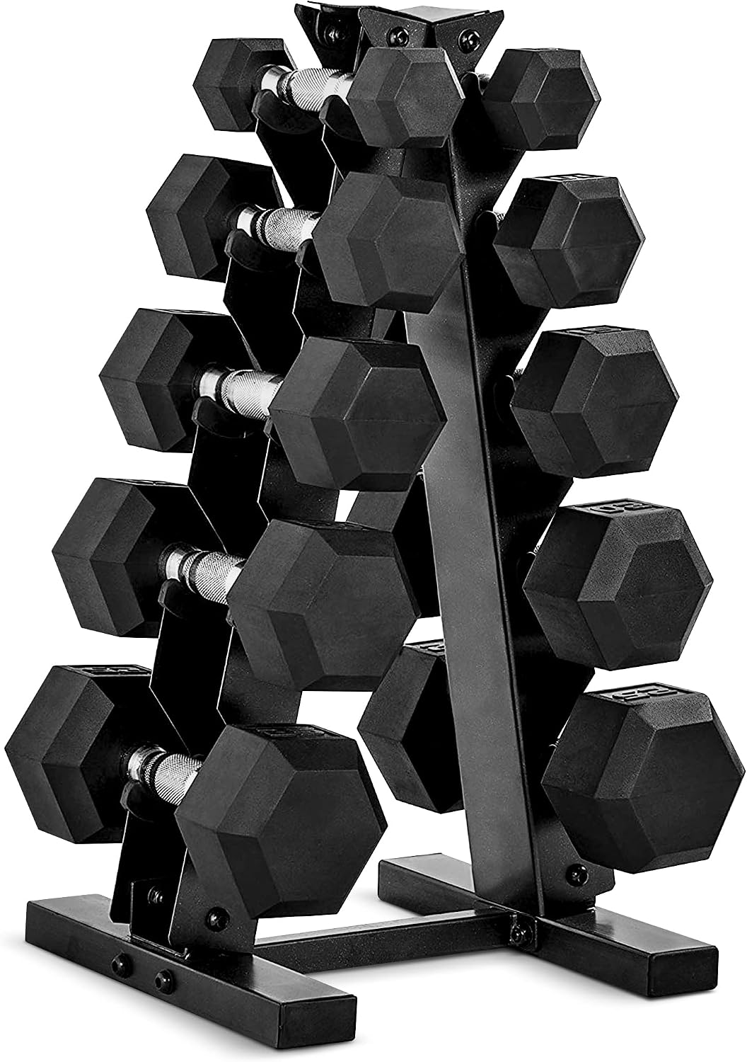 Hex Dumbbell Set - Gummibeschichtetes Hex-Hantelset mit Aufbewahrungsregal, Platzsparender Vertikaler