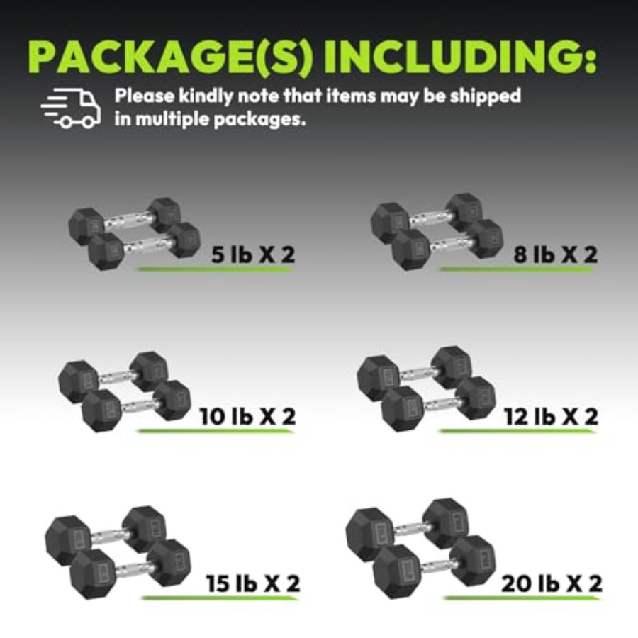 Hex-Hantelset 45-480 lb, gummi – Hex Dumbbell Set Bewertung und Preis